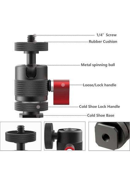 Mini Tripod Topu Kafa Döner Top Kafa 1/4 Inç Çıkarılabilir Soğuk Ayakkabı Mounts Adaptörü Dslr Kamera Monitörlü Kamera Parçaları (Yurt Dışından)