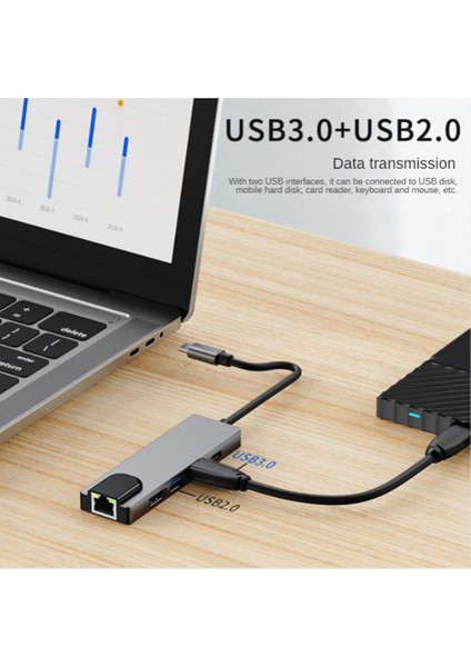 Tip C - RJ45 USB 3.0 USB C Hub Tip C Splitter - Uyumlu 4K Yerleştirme Istasyonu Dizüstü Bilgisayar Adaptörü, Pd RJ45 USB (Yurt Dışından)