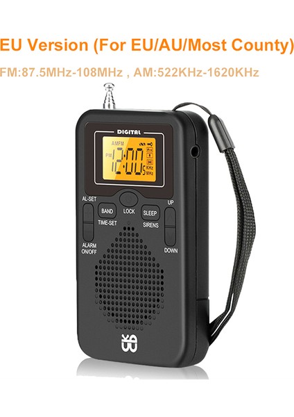 Taşınabilir Radyo Mini Am Fm Hava Durumu Radyo Cep Radyosu LCD Ekran Dijital Çalar Saatli Radyo Çalar (Yurt Dışından)