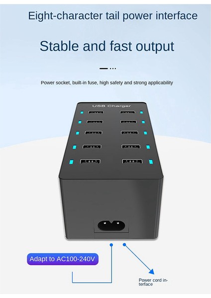 50W USB Çoklu Bağlantı Noktası Şarj Cihazı Hızlı Şarj Şarj Cihazı Hub 10 Bağlantı Noktası Hızlı Şarj Şarj Cihazı Şarj Masaüstü Şarj Cihazı Beyaz (Ab) (Yurt Dışından)