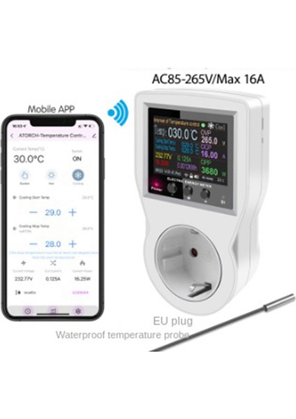 Tuya Akıllı Ev Wifi Soketi Ac Voltmetre Dijital Termostat Zamanlama Değiştirme Sensörü Probu Soğutma ve Isıtma Abd Plug (Yurt Dışından)