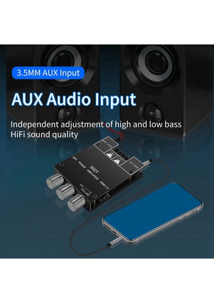 -502T Ses Bluetooth 5.0 Ses Alıcısı Amplifikatör Kurulu 50WX2 Kablosuz Güç Dijital Aux Amp Modülü Bas ve Tiz (Yurt Dışından)