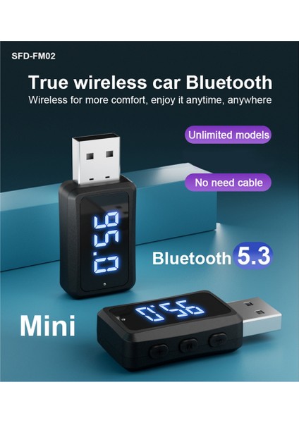 Carbluetooth 5.3 FM02 Verici Alıcı Eller Serbest Arama Mini USB Güç Kaynağı Araç Kiti Araba Kablosuz Ses Araba Radyo (Yurt Dışından)