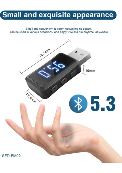 Carbluetooth 5.3 FM02 Verici Alıcı Eller Serbest Arama Mini USB Güç Kaynağı Araç Kiti Araba Kablosuz Ses Araba Radyo (Yurt Dışından)