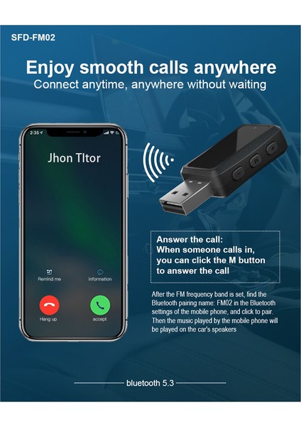Carbluetooth 5.3 FM02 Verici Alıcı Eller Serbest Arama Mini USB Güç Kaynağı Araç Kiti Araba Kablosuz Ses Araba Radyo (Yurt Dışından)