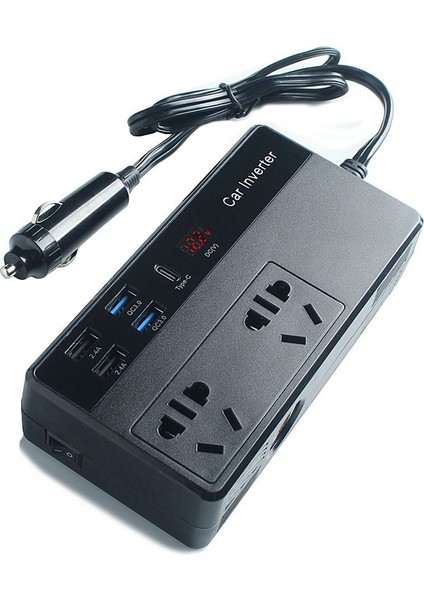 Araç Invertörü 150W 12V24V 110V220V Araç Dönüştürücü Güç Çevirici Adaptörü Tip-C USB Qc3.0 Şarj Cihazı Hızlı Şarj Usplug (Yurt Dışından)