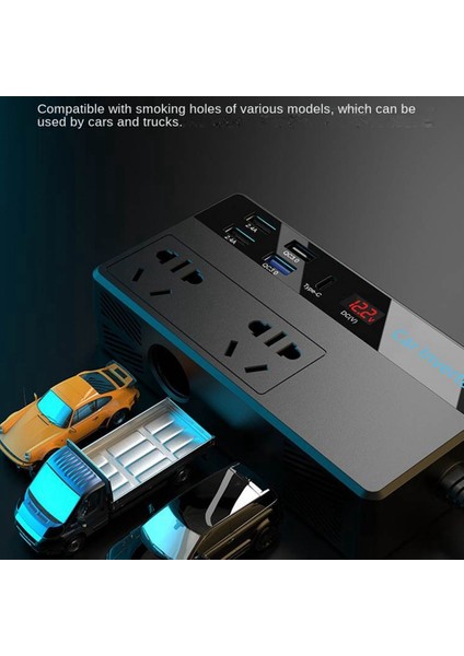 Araç Invertörü 150W 12V24V 110V220V Araç Dönüştürücü Güç Çevirici Adaptörü Tip-C USB Qc3.0 Şarj Cihazı Hızlı Şarj Usplug (Yurt Dışından)