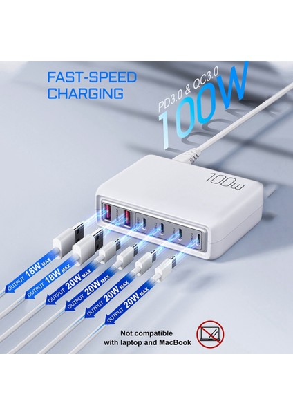 20W Hızlı Şarj Cep Telefonu Şarj Cihazı Için Taşınabilir 100W Çok Bağlantı Noktalı Şarj Cihazı, Ab Fişli, Siyah (Yurt Dışından)