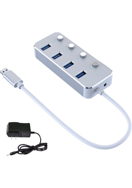 USB 3.0 Güç Adaptörü 4 Bağlantı Noktalı Alüminyum Alaşımlı Splitter Hub USB Hub 3.0 USB Çoklu Genişletici Anahtarı 1.2m Kablo Hub Abd Tak B (Yurt Dışından)