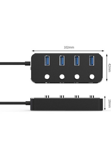 USB 3.0 Güç Adaptörü 4 Bağlantı Noktalı Alüminyum Alaşımlı Splitter Hub USB Hub 3.0 USB Çoklu Genişletici Anahtarı 1.2m Kablo Hub Abd Tak B (Yurt Dışından)