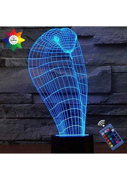 Optik Illüzyon 3D Kobra Yılan Gece Lambası 16 Col (Yurt Dışından)