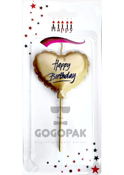 Happy Birthday Kalp Balon Mum Gold Renk 12 cm