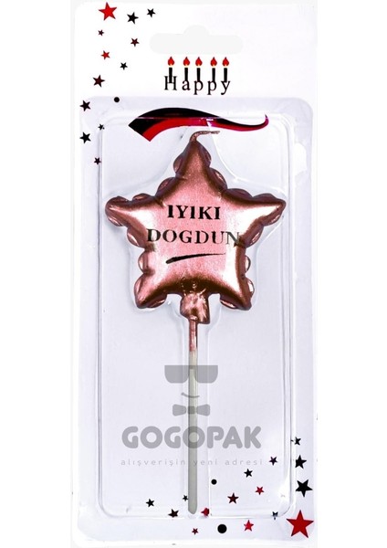 Iyiki Doğdun Yıldız Balon Mum Rosegold Renk 12 cm