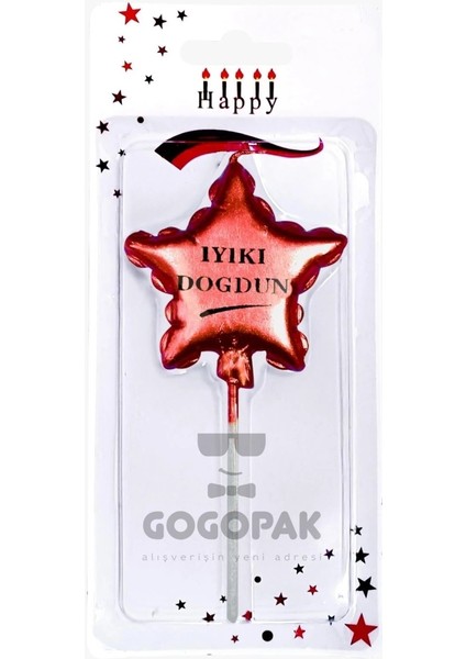 Iyiki Doğdun Yıldız Balon Mum Kırmızı Renk 12 cm