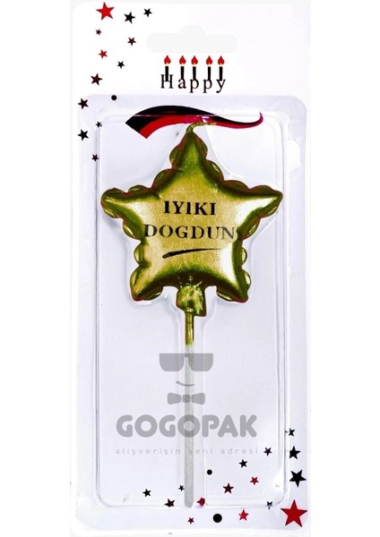 Iyiki Doğdun Yıldız Balon Mum Gold Renk 12 cm