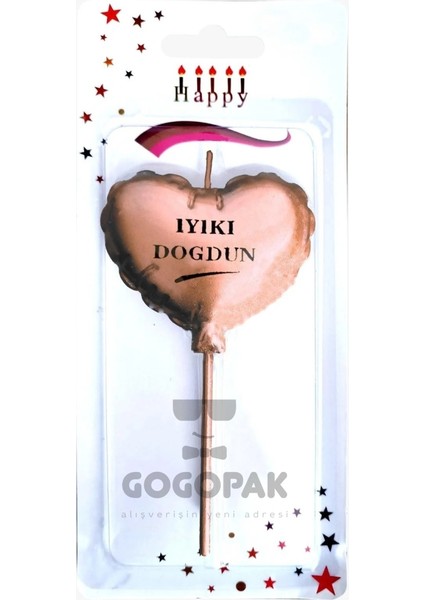 Iyiki Doğdun Kalp Balon Mum Rosegold Renk 12 cm