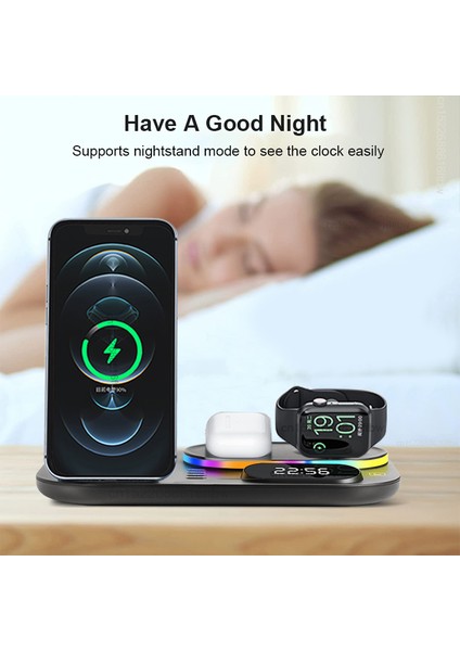 4 In 1 Kablosuz Şarj Aletleri iPhone 11 12 13 Pro Max 30 W Hızlı Şarj Dock Istasyonu Apple Watch/ ile Lamba ve Saat (Yurt Dışından) modelleri