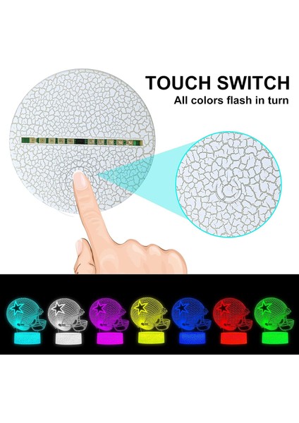 Beyzbol Kaskı 3D Gece Lambası Dokunmatik Kontrol - 7 C (Yurt Dışından) modelleri