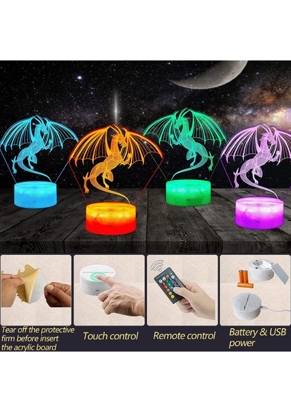 Gece Lambası,3d Ejderha Illüzyon Lambası2,sürpriz Hediye Dragon1 (Yurt Dışından)