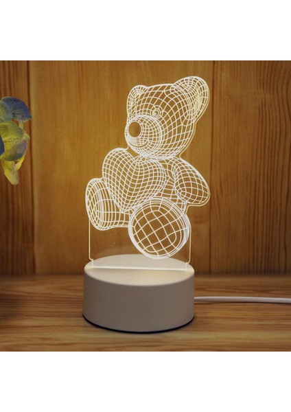 3D Akrilik LED Gece Lambası - Dekorasyon USB Oyuncak Ayı (Yurt Dışından)