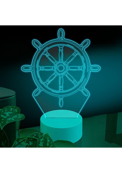 , Spor 3D LED Masa Lambası, Golf Oyuncusu Merhaba 8" x 10" Beyaz Tabanlı Tekerlek Dümen Gemi Gemi Kontrol Sanatı (Yurt Dışından)