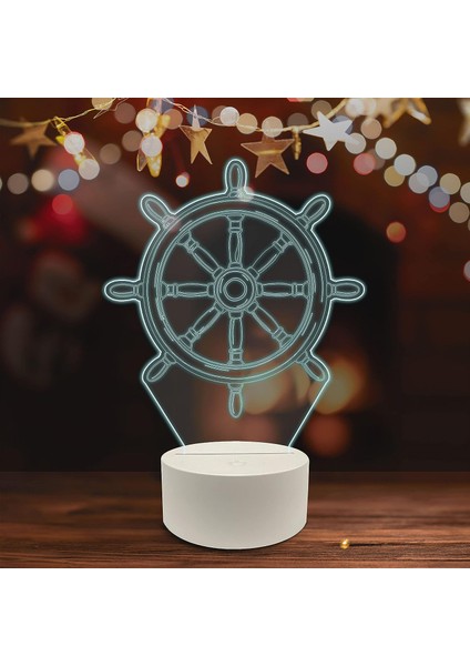 , Spor 3D LED Masa Lambası, Golf Oyuncusu Merhaba 8" x 10" Beyaz Tabanlı Tekerlek Dümen Gemi Gemi Kontrol Sanatı (Yurt Dışından)