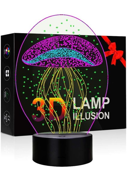 3D LED Lamba Denizanası Gece Lambası Dokunmatik Masa Masası (Yurt Dışından)
