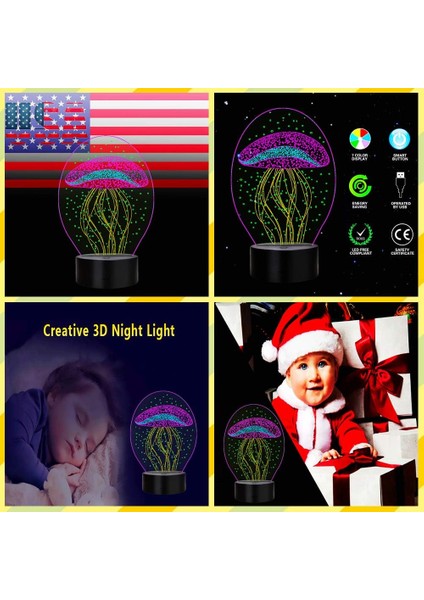 3D LED Lamba Denizanası Gece Lambası Dokunmatik Masa Masası (Yurt Dışından)