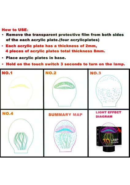 3D LED Lamba Denizanası Gece Lambası Dokunmatik Masa Masası (Yurt Dışından)