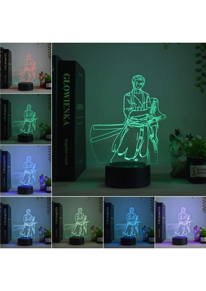 Anime 3D Renkli Roronoa Zoro LED Gece Lambası Tou (Yurt Dışından)