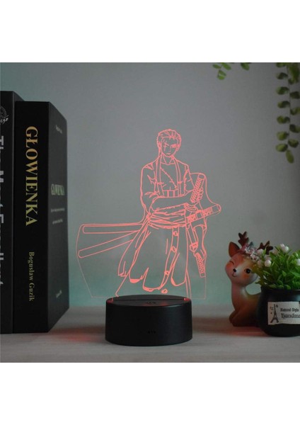 Anime 3D Renkli Roronoa Zoro LED Gece Lambası Tou (Yurt Dışından)
