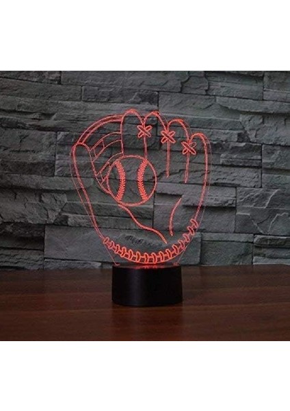 3D Beyzbol Eldiveni Optik Illüzyon Gece Lambası 7 (Yurt Dışından)