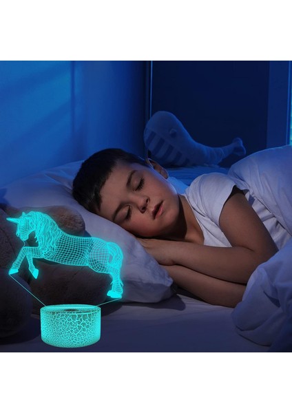 Kelebek Illüzyon Gece Lambası, 3D LED 16 Renkli Ch Tek Boynuzlu At (Yurt Dışından)
