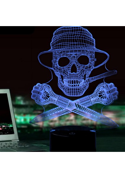3D Kafatası Gece Lambası Dokunmatik Anahtarı Masa Masası Optik (Yurt Dışından)