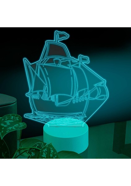 , Spor 3D LED Masa Lambası, Golf Oyuncusu Merhaba 8" x 10" Beyaz Taban Gemi Kadırga Yelken Sailor Marine (Yurt Dışından)