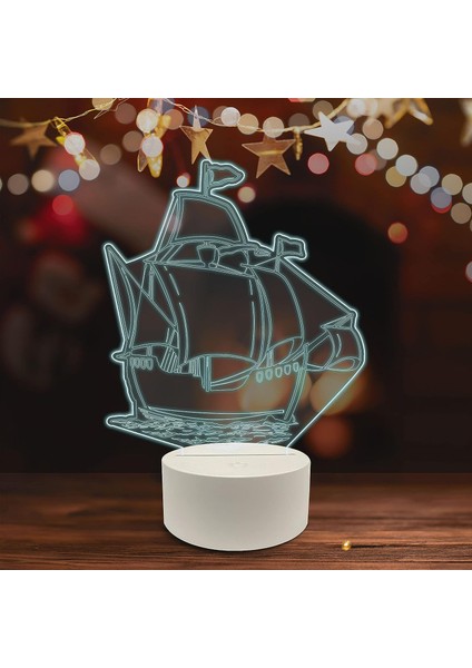 , Spor 3D LED Masa Lambası, Golf Oyuncusu Merhaba 8" x 10" Beyaz Taban Gemi Kadırga Yelken Sailor Marine (Yurt Dışından)