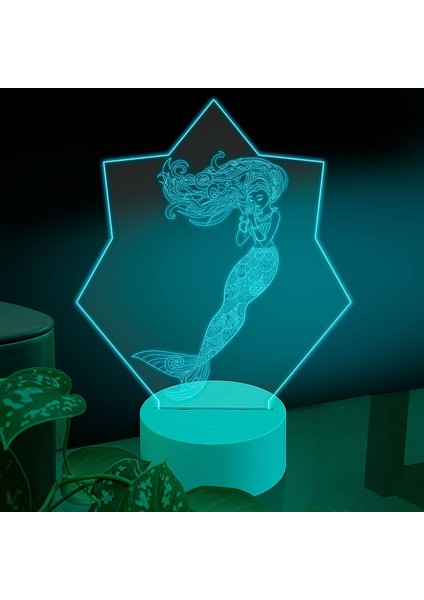 , Spor 3D LED Masa Lambası, Golf Oyuncusu Merhaba 8" x 10" Beyaz Tabanlı Hayali Yaratık Kadın Balık Kuyruğu ile (Yurt Dışından)