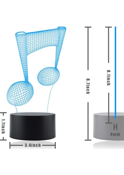 Unicorn Lamba 3D Görsel Unicorn LED Gece Lambası Touc Müzik Notası (Yurt Dışından)
