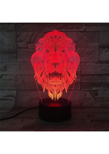 3D Illusion Gece Lambası Aslan Yüzü Gece Lambası 7 Co (Yurt Dışından)