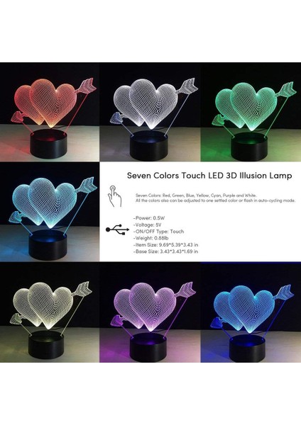 Aşk Kalp Balonları Gece Lambası, 3D Optik Illusio Aşk Aşk Tanrısı (Yurt Dışından)