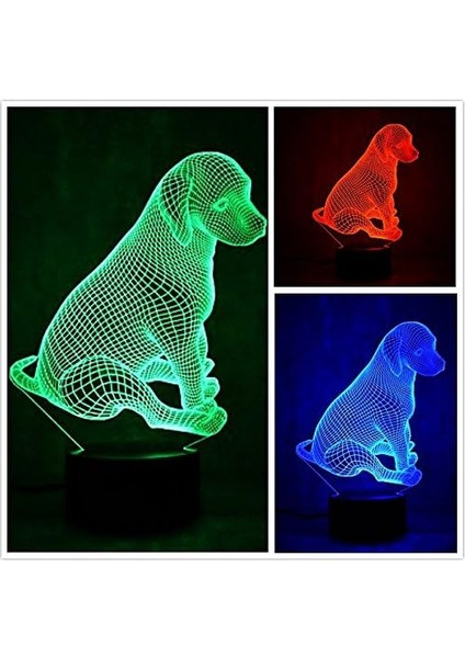 3D Kurt Gece Işığı Lambası Optik Yanılsama Köpek (Yurt Dışından)