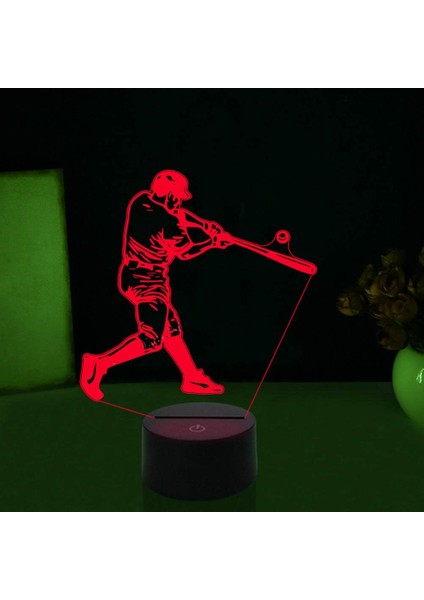 3D Beyzbol Oyuncusu Gece Lambası LED Dokunmatik Anahtar De (Yurt Dışından)