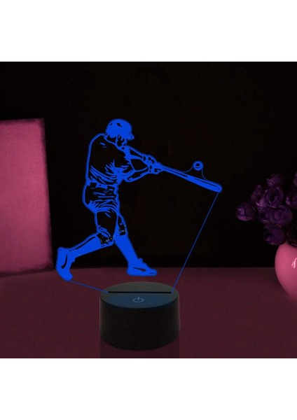 3D Beyzbol Oyuncusu Gece Lambası LED Dokunmatik Anahtar De (Yurt Dışından)