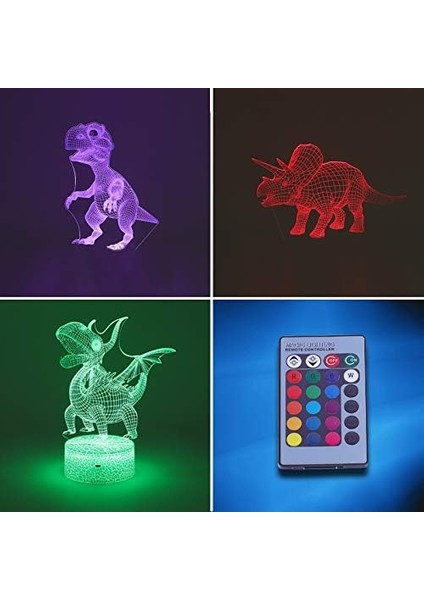 3'ü Bir Arada 3D Dinozor Gece Lambası - 3D Illusion Lam (Yurt Dışından)