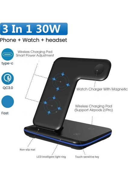 30W Kablosuz Şarj Standı iPhone 14 13 12 11 Xs Xr 3 In 1 Hızlı Şarj Standı Istasyonu Apple Watch 8 7 Se Pro (Yurt Dışından) modelleri