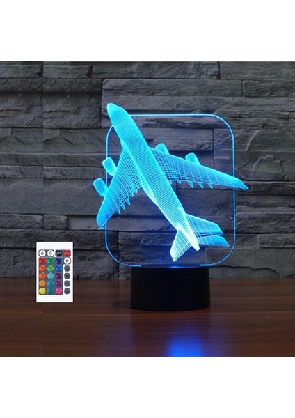 3D Uçak Gece Lambası 16 Renk Değişimi LED Uzaktan Kumanda (Yurt Dışından)