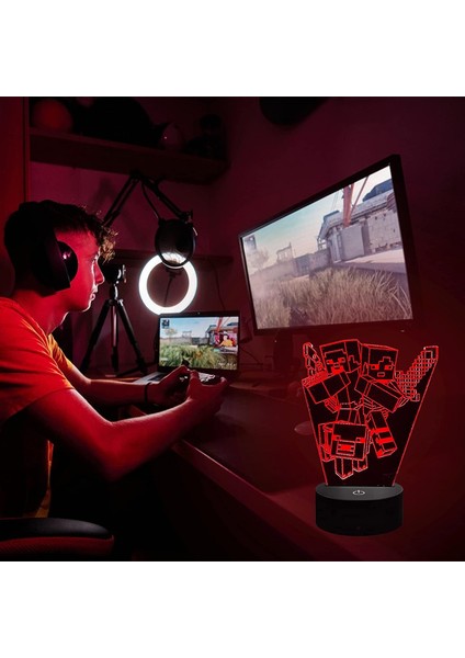 Çocuklar Için 3D Illüzyon Gece Lambası Minecraft Oyunları C Piggy (Yurt Dışından)