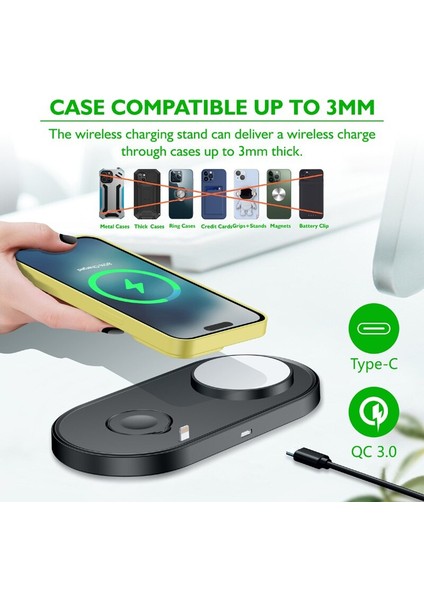 In 1 Kablosuz Şarj Pad Standı 15W Telefon Hızlı Şarj Dock Istasyonu iPhone 14 13 12 Pro Max Mini Apple Watch 8 7 (Yurt Dışından) fırsatları