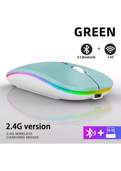 Şarj Edilebilir Bluetooth Kablosuz Fare 2.4 Ghz USB Rgb 1600 Dpı Bilgisayar Için Fare Dizüstü Tablet Pc Macbook Oyun Fare Gamer (Yurt Dışından)