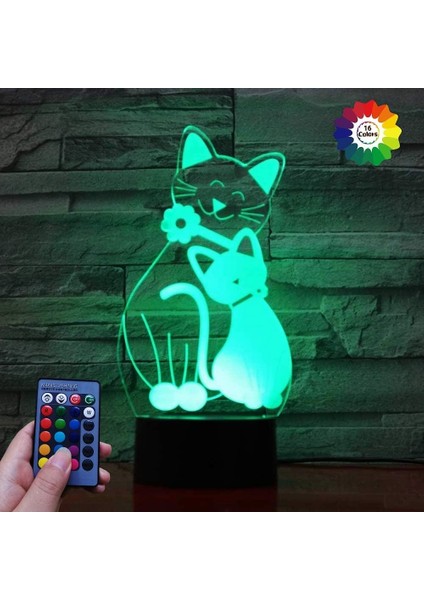 Optik Illüzyon 3D Kedi Gece Lambası USB (Yurt Dışından)